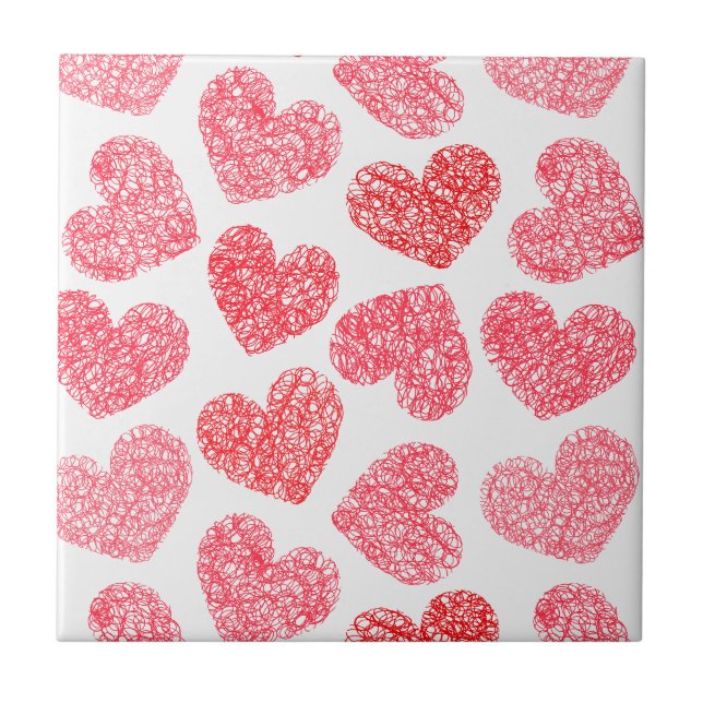 Cute Red Doodled Heart Valentindagen Mönster Kakelplatta (Framsidan)