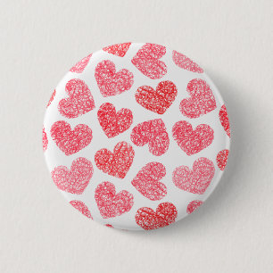 Cute Red Doodled Heart Valentindagen Mönster Knapp