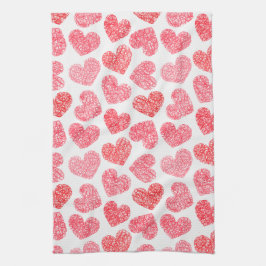 Cute Red Doodled Heart Valentindagen Mönster Kökshandduk