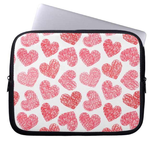Cute Red Doodled Heart Valentindagen Mönster Laptop Fodral (Framsidan)