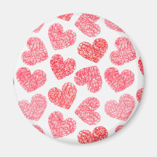 Cute Red Doodled Heart Valentindagen Mönster Magnet
