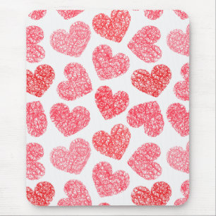 Cute Red Doodled Heart Valentindagen Mönster Musmatta