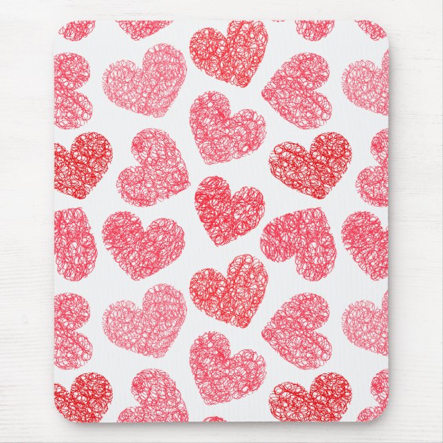 Cute Red Doodled Heart Valentindagen Mönster Musmatta (Framsidan)