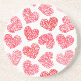 Cute Red Doodled Heart Valentindagen Mönster Underlägg