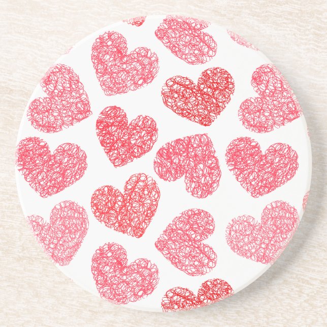 Cute Red Doodled Heart Valentindagen Mönster Underlägg (Framsidan)