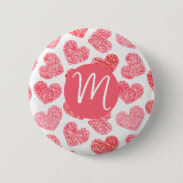 Cute Red Doodled Heart Valentines Day Monogram Knapp