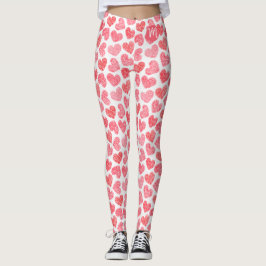 Cute Red Doodled Heart Valentines Day Monogram Leggings