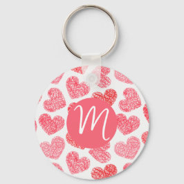 Cute Red Doodled Heart Valentines Day Monogram Nyckelring