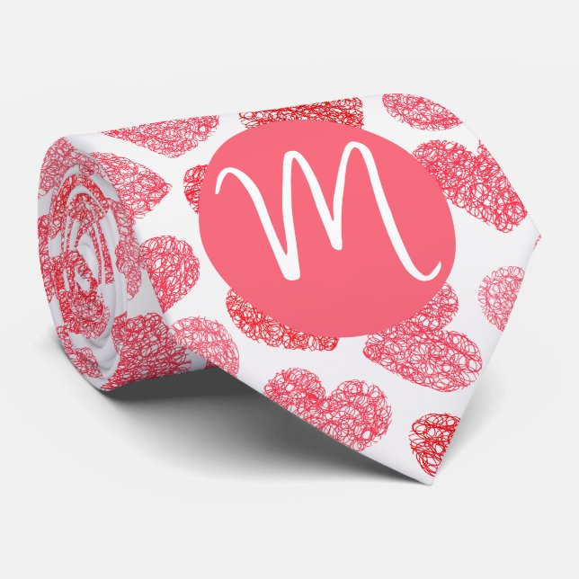 Cute Red Doodled Heart Valentines Day Monogram Slips (Rullad)