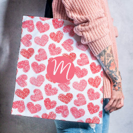 Cute Red Doodled Heart Valentines Day Monogram Tygkasse
