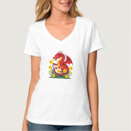 Cute Red Dragon And Daffodils T Shirt