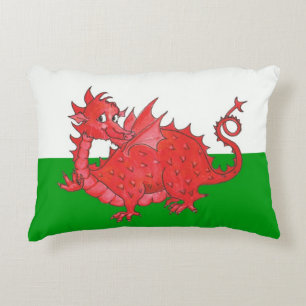 Cute Red Dragon på Grönt och vit dekorfärg Prydnadskudde