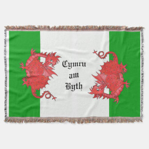 Cute Red Dragons on Grönt and White Throw Blanket Mysfilt
