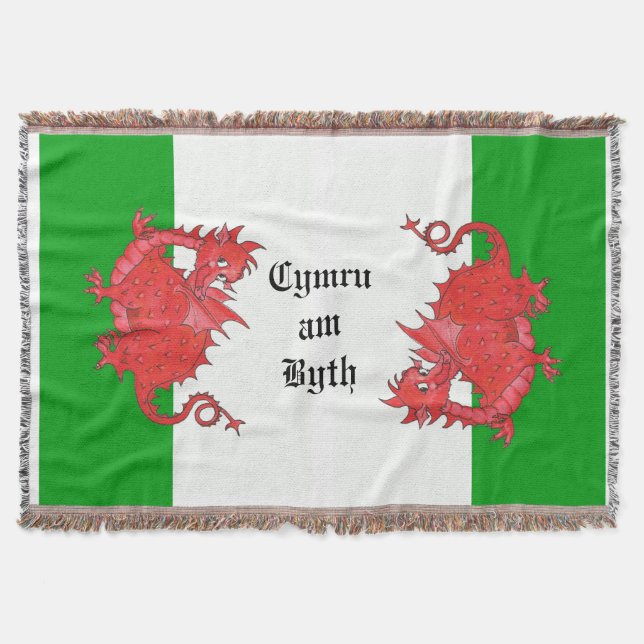 Cute Red Dragons on Grönt and White Throw Blanket Mysfilt (Framsidan)