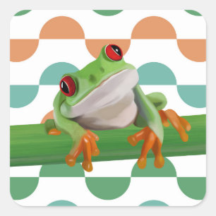 Cute Red Eyed Träd Frog Colorful Geometric Fyrkantigt Klistermärke