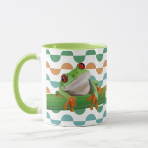 Cute Red Eyed Träd Frog Colorful Geometric Mugg