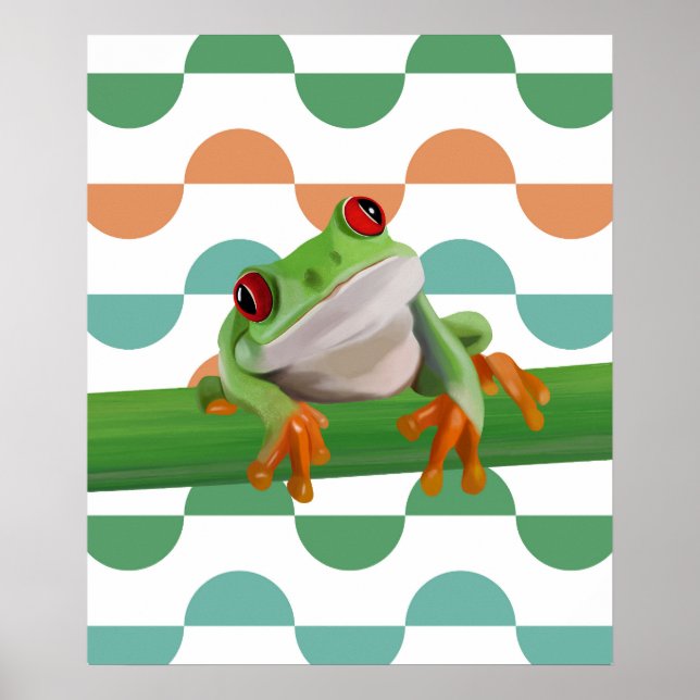Cute Red Eyed Träd Frog Colorful Geometric Poster (Framsidan)