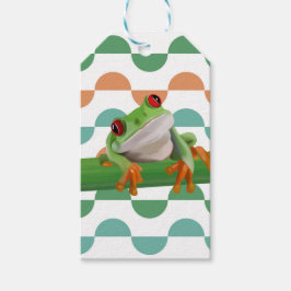 Cute Red Eyed Träd Frog Colorful Geometric Presentetikett