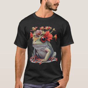 Cute Red Eyed Träd Frog Flower Krona Amphibian T Shirt