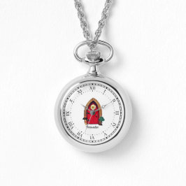 Cute Red Fairy Door Personal Silver Necklace Watch Armbandsur