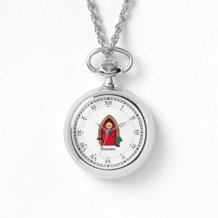 Cute Red Fairy Door Personal Silver Necklace Watch Armbandsur