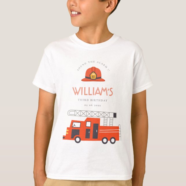 Cute Red Firecar Engine Kids any Age Birday T Shirt (Framsida)