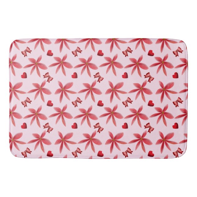 Cute Red Floral Heart Pattern Seamless Girly  Badrumsmatta (Framsidan)