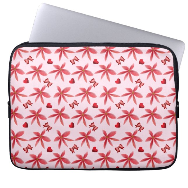 Cute Red Floral Heart Pattern Seamless Girly  Laptop Fodral (Framsidan)