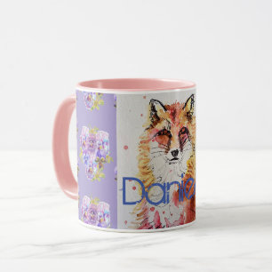 Cute Red Fox Animal Lila Pansies Mugg
