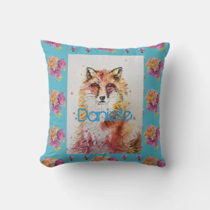 Cute Red Fox Animal Teal Ro Rosor Kudde