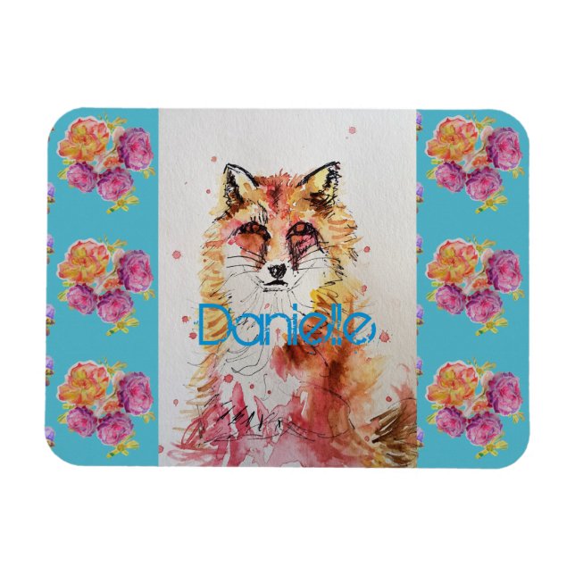 Cute Red Fox Animal Teal Ro Rosor Magnet (Horisontell)
