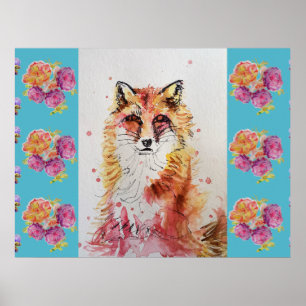 Cute Red Fox Animal Teal Ro Rosor Poster