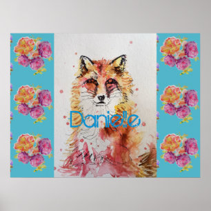 Cute Red Fox Animal Teal Ro Rosor Poster