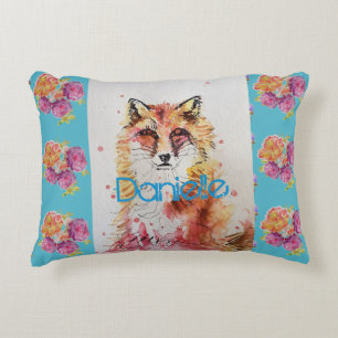 Cute Red Fox Animal Teal Ro Rosor Prydnadskudde
