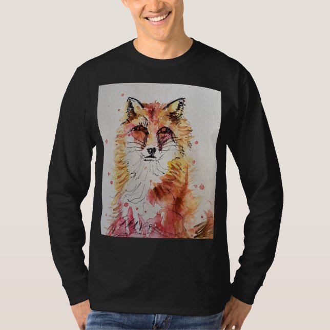 Cute Red Fox Animal Watercolor art Manar T Shirt (Framsida)