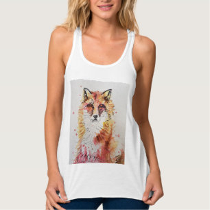 Cute Red Fox Animal Watercolor Art Woodland Linne Med Racerback