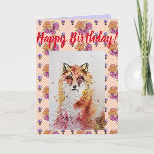 Cute Red Fox Flower Blommigt Grattis på födelsedag Kort