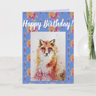 Cute Red Fox Flower Blommigt Grattis på födelsedag Kort