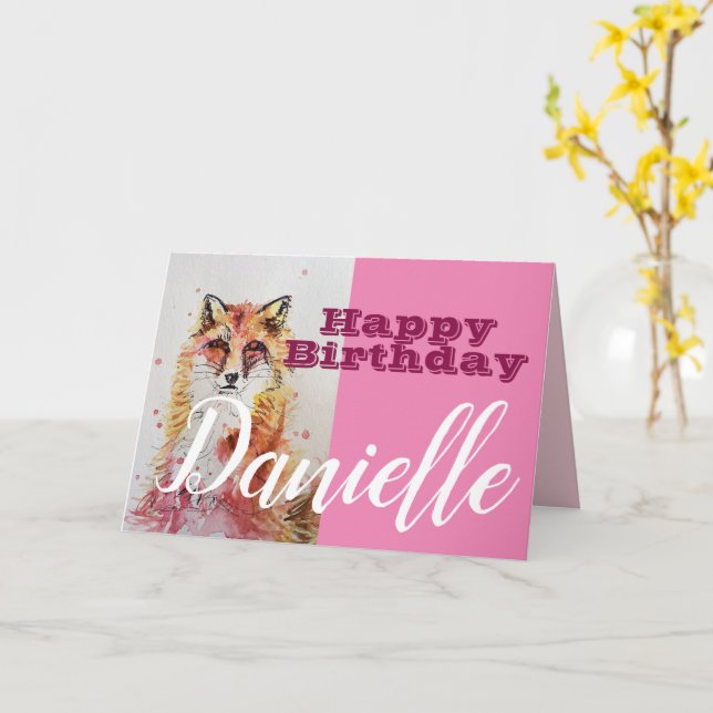 Cute Red Fox Grattis på födelsedagen Womans Namn-k Kort (Gul blomma)