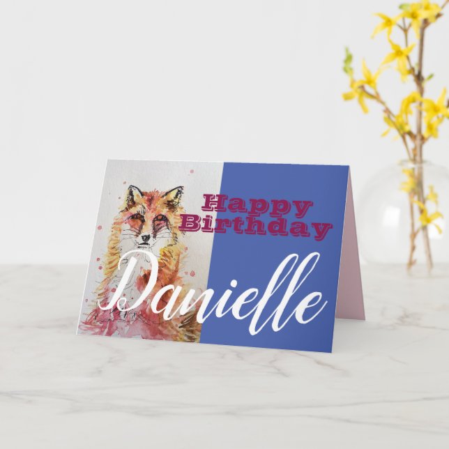 Cute Red Fox Grattis på födelsedagen Womans Namn-k Kort (Gul blomma)