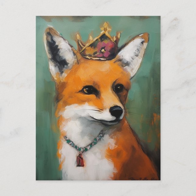Cute Red Fox i Krona och Necklace Vykort (Framsida)