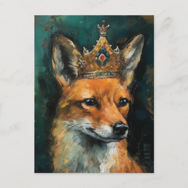 Cute Red Fox i Krona Vykort (Framsida)