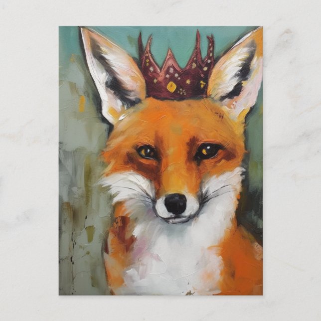 Cute Red Fox i Krona Vykort (Framsida)