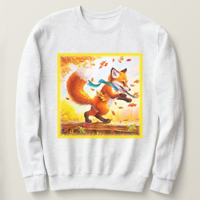 Cute Red Fox i målning av fallsäsong. Köp nu Lång Ärmad Tröja (Design framsida)