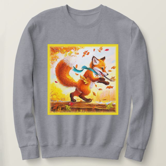 Cute Red Fox i målning av fallsäsong. Köp nu Lång Ärmad Tröja (Design framsida)