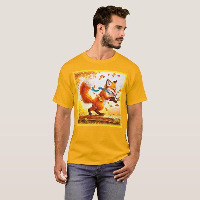 Cute Red Fox i målning av fallsäsong. Köp nu T Shirt (Hel framsida)
