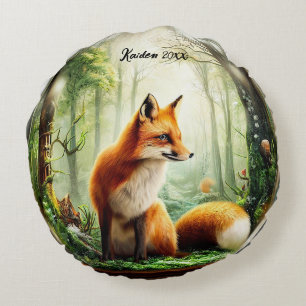 Cute Red Fox i Snowglobe Rund Kudde