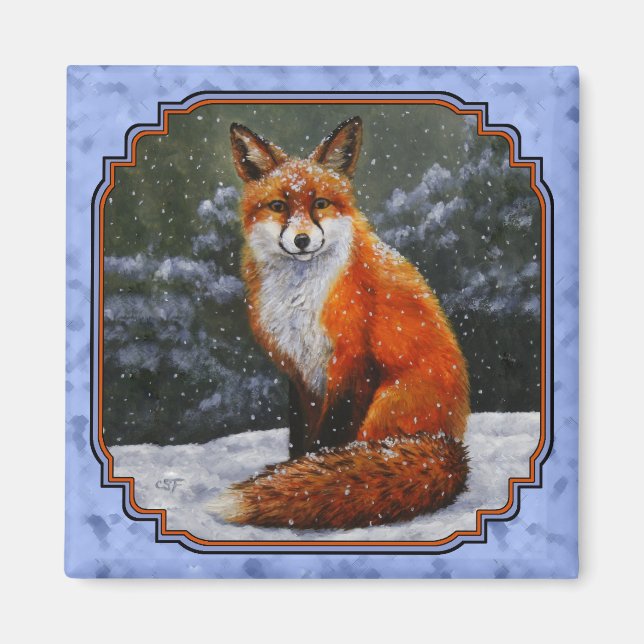 Cute Red Fox i Winter Snö Magnet (Framsidan)