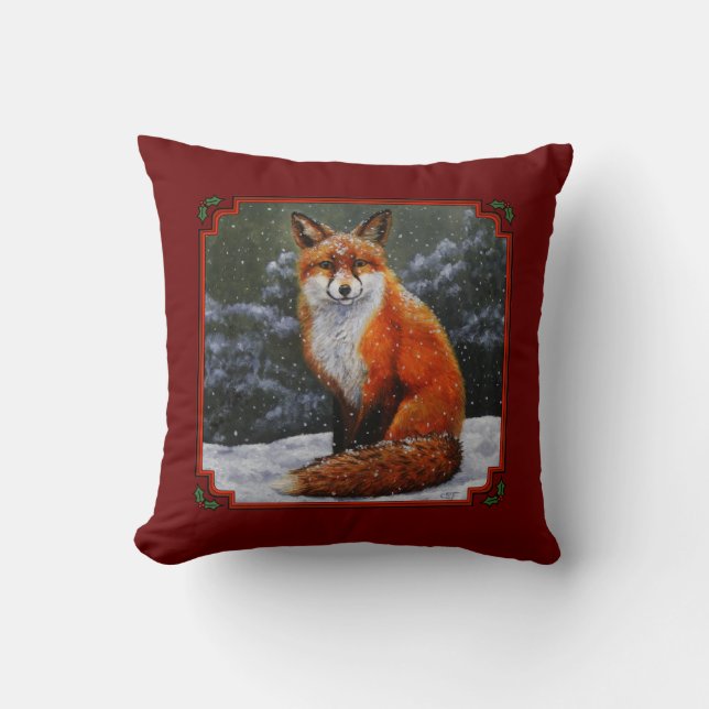 Cute Red Fox in Winter Snow Kudde (Framsida)