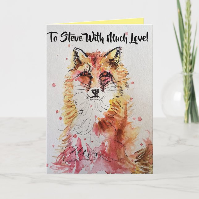 Cute Red Fox Make Namn Watercolor Card Kort (Framsida)